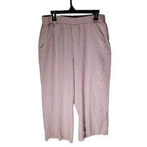 Cupio Wide Leg Pants Womens Large Linen Blend Pink Striped Lagenlook Baggy